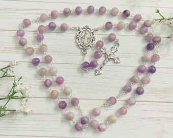 Purple Lepidolite stone Personalized Rosary, Mothers' Gifts for mom, Confirmation gifts, Christmas Rosary, goddaughter, godmother