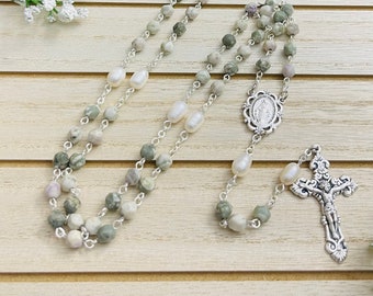 Green Lucky Stones, Star Cut Faceted Personalized Rosary, Mother's Day gifts, Christmas, First Communion gifts, Christening Baptism gifts