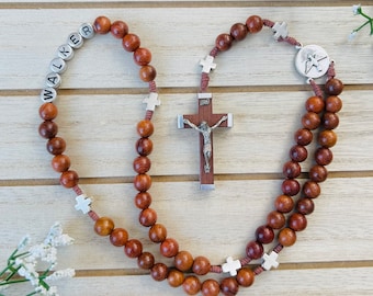 The Holy Spirit Light Brown Rosewood Personalized Rosary, Confirmation gifts, First Communion, Baptism Gifts Christening, Christmas gifts