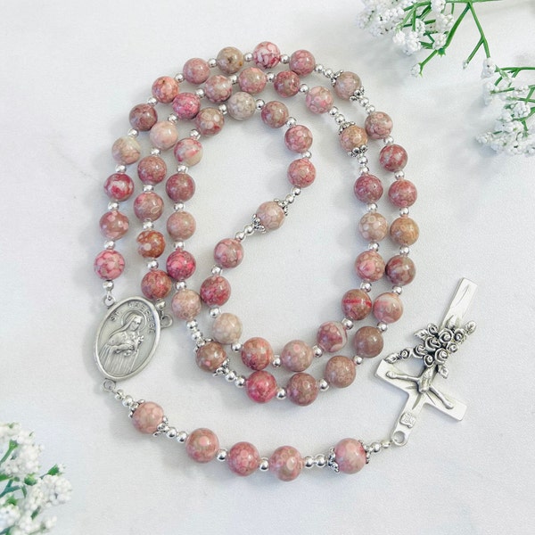 Saint Therese personalized rosary with Maifan Stone beads, First Communion gifts, Confirmation gift, Baptism gift, Christening, Christmas