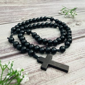 Black Wood Bead Rosary, Catholic gifts, Confirmation, Baptism Gift, First Communion Gifts, Rosary for men, rosary for boy, godson, godfather