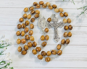 Olive Wood Bead Personalized Rosary, Confirmation Gifts, First Communion gifts, Holy Land Olive bead, Christening gifts, Pardon Crucifix