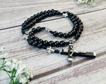 Ebony Wood Bead Rosary: Personalized Catholic Gift