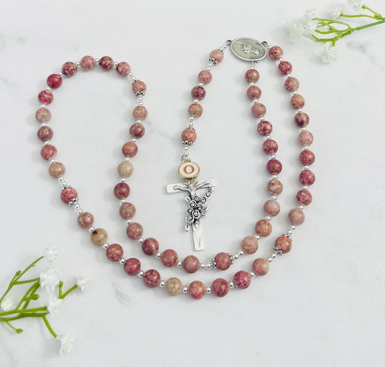 Saint Therese Rosary: Maifan Stone Beads, First Communion Gift image 3