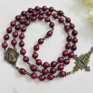 Immaculate Heart Purple wood bead, Sandalwood bead Personalized Rosary, Rosary Necklaces, Catholic gifts, Christmas gifts, Confirmation gift