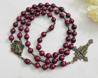 Immaculate Heart Purple wood bead, Sandalwood bead Personalized Rosary, Rosary Necklaces, Catholic gifts, Christmas gifts, Confirmation gift