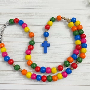 Colorful Wood Bead Rosary, Children Rosary, Rosary for kids, Confirmation Gifts, Baptism Gifts, First Communion Gifts, Christening Gifts
