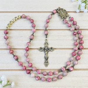 Saint Therese Rosary: Maifan Stone Beads, First Communion Gift image 11