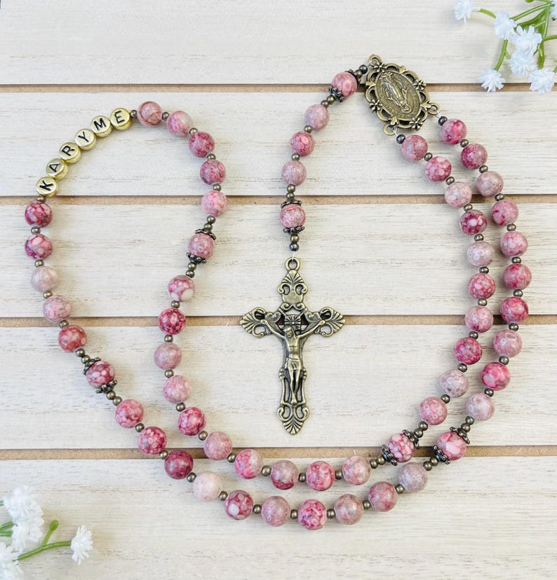 Saint Therese Rosary: Maifan Stone Beads, First Communion Gift image 11