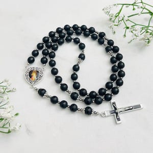 Matte Black Agate Stripe Personalized Rosary, Catholic rosary beads, Gemstone, Catholic gifts, Rosary for men, Rosary for boy, Black stones