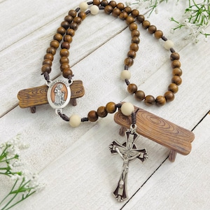 Rosario de cuentas de madera de palisandro de San Francisco, rosario para hombres, rosario para niños, regalos católicos, regalos de primera comunión, regalos de confirmación