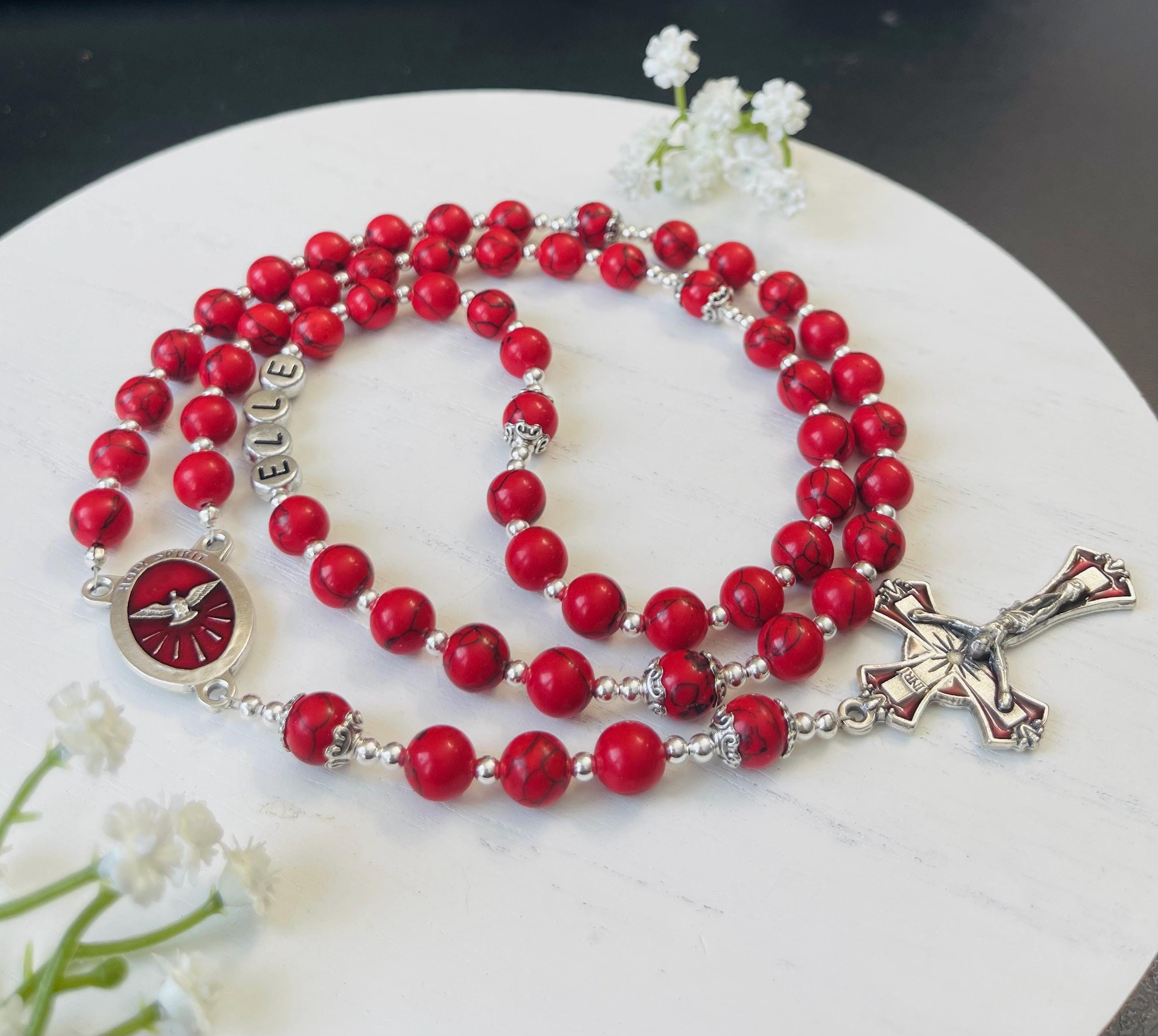 Red Turquoise Rosary: Holy Spirit Confirmation Gift, Catholic Beads - Etsy
