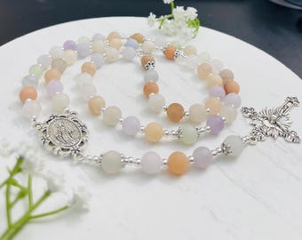 Matte Morganite Gemstone Rosary: Personalized Catholic Gift
