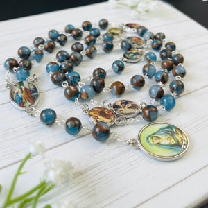 Seven Sorrows Chaplet, Medium Aqua Mosaic (8mm), Chaplet of Seven Sorrows of Blessed Virgin Mary, Our Lady of Sorrows, Catholic gift