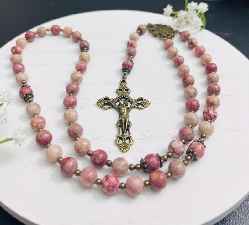 Saint Therese Rosary: Maifan Stone Beads, First Communion Gift image 9