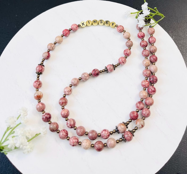 Saint Therese Rosary: Maifan Stone Beads, First Communion Gift image 7