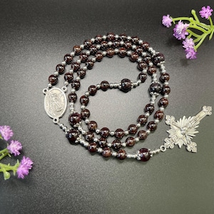 Garnet stone Rosary, Personalized rosary, Christening Gifts, Confirmation Gifts, First Communion Gifts, Catholic Rosary, Mother gift, Father