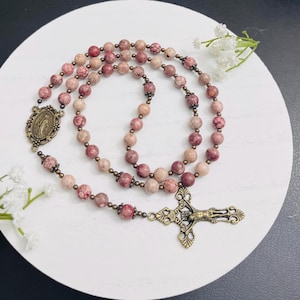 Saint Therese Rosary: Maifan Stone Beads, First Communion Gift Brass