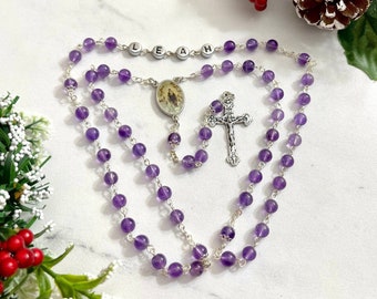 PERSONALIZED Rosary Amethyst Gemstone Birthday Anniversary Gifts Catholic Gifts Mothers Day Gifts First Communion Confirmation Gifts for her