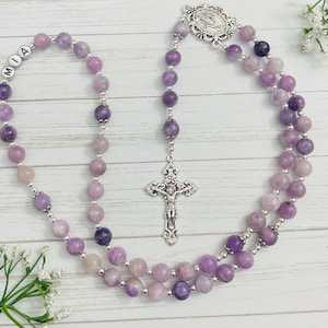 Purple Lepidolite Personalized Rosary, Confirmation gifts, goddaughter, godmother, First Communion Gift, Christmas Gifts