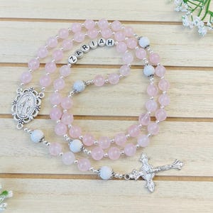 Rose quartz and White Howlite Personalized Rosary, Confirmation Gifts, First Communion Gifts, Baptism Gifts, Christening Gifts, Goddaughter