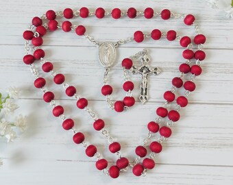 Rose scented Red Wood beads Rosary Personalized Miraculous Medal Centre Special Gift Christening Mothers' Gifts Confirmation Communion Gifts