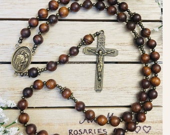 Rosewood Wood Bead Personalized Rosary, Rosary Necklaces, Catholic gifts, rosary for men, Christmas gifts, Confirmation gifts, Father's gift