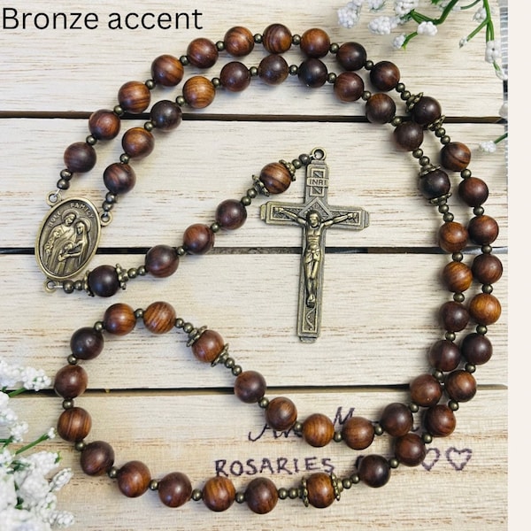 Personalized Dark Rosewood Bead Rosary: Catholic Gift for men, boys