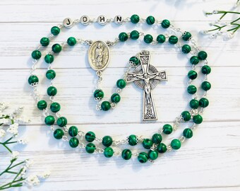 Synthetic Malachite Green Emerald Personalized Rosary, First Communion gifts, Confirmation Gifts, Catholic Gift Christening gift, Mothers