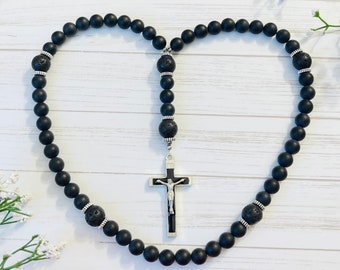 Matte Black Onyx Rosary for Men, Personalized Rosary, Catholic gifts, Christmas gifts, rosary for boys, gifts for husband