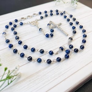Blue Lapis Lazuli Personalized Rosary, Rosary beads, Catholic gifts, First Communion gifts, Confirmation gifts, Christening gifts for boys