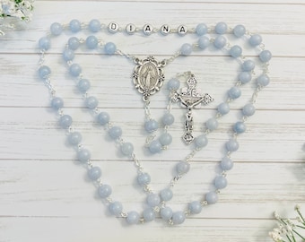 Aquamarine Stone Personalized Rosary, Catholic gifts, First Communion Gifts, Confirmation Gifts, Baptism Gifts, Christening gifts, Christmas