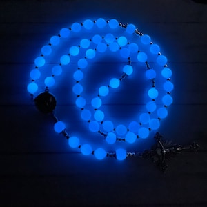 Blue Luminous Glow in the Dark Rosary, Personalized Rosary, Confirmation gifts, Christening Gifts, Baptism Gift, First Communion Gifts, boys