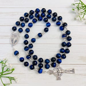 Blue Tiger eye Gemstone Personalized Rosary, Catholic gifts, First Communion gifts, Confirmation gifts, Christmas gifts, Christening