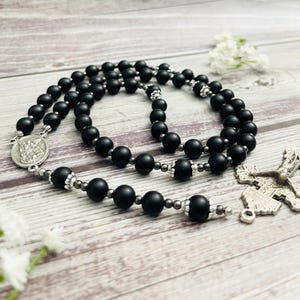 Saint Michael Personalized Rosary Matte Black Onyx, Catholic gift Christmas Gift Confirmation Gifts Rosary for men First Communion Gift Boys