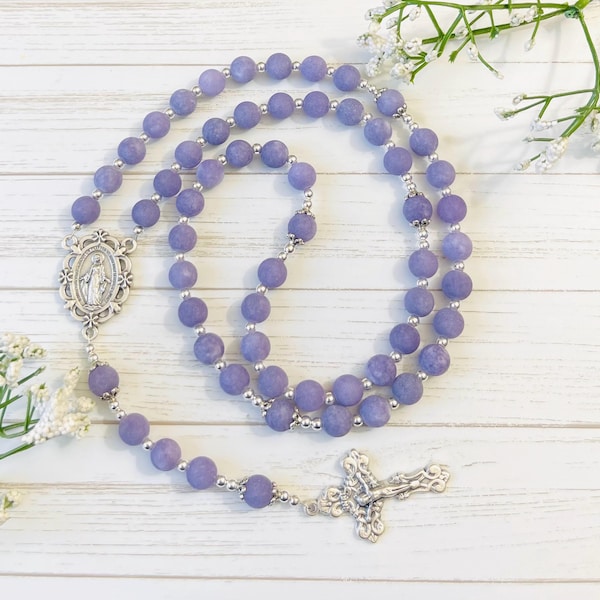 Handmade Matte Lilac Gemstone Rosary: Personalized Catholic Gift
