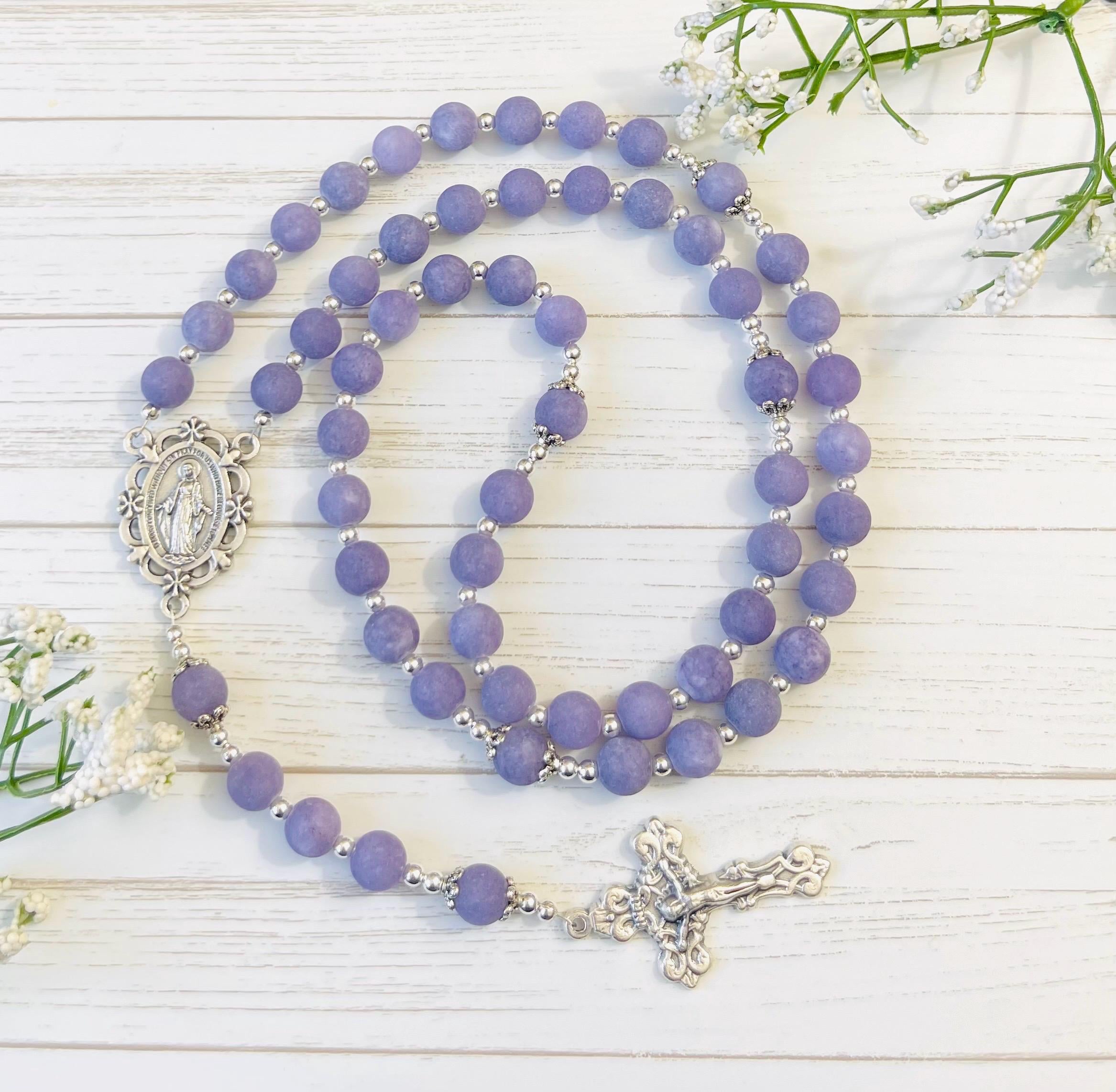 Matte Lilac Gemstone Personalized Rosary, Catholic gifts, Purple, Violet,First Communion gifts, Confirmation gifts, Christmas gifts, Mothers