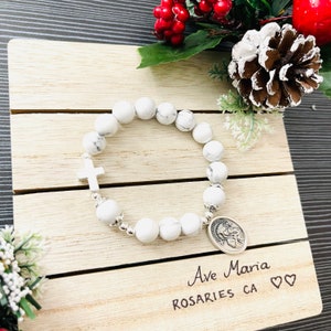 Our Lady of Pepetual Help White Howlite Rosary Bracelet Christmas gifts Gifts for daughter Confirmation Gifts for girls Gifts for Mom godmom