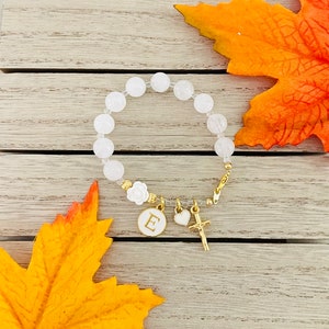 White Jade Semi Personalized Rosary Bracelet Christening gifts, Baptism gifts, Baptism Bracelet, First Communion Confirmation Catholic gifts