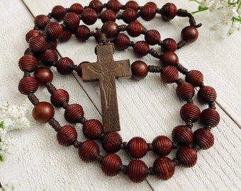 Special Mahogany wood bead rosary, Wooden Crucifix, rosary for men, rosary for boys, Confirmation gifts, hand-knotted rosary