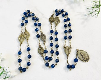 Chaplet of Seven Sorrows of Blessed Virgin Mary, Rosary bead, Mothers' gifts Catholic gifts Christmas gifts, Lapis Lazuli gemstone, Bronze