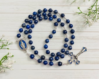Blue Lapis Lazuli Personalized Rosary, Catholic gifts, Rosary, Blue Rosary for boys, Rosary for men, Christmas Gifts, First Communion Gifts