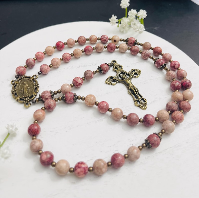 Saint Therese Rosary: Maifan Stone Beads, First Communion Gift image 8