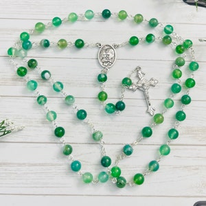 Green Lace Agate Personalized Rosary, Catholic gift, rosary beads, First Communion gifts, Christmas gifts, Mother&#39;s Day Gifts, Baptism gifts