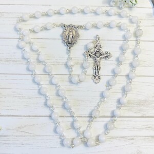 White Porcelain Jade Personalized Rosary, First Communion Gift, Confirmation Gifts, Birthday Baptism Gifts Christening Gifts, Catholic Gifts