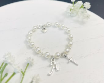 Pearl Rosary Bracelet: Baptism Gift for Baby Girl