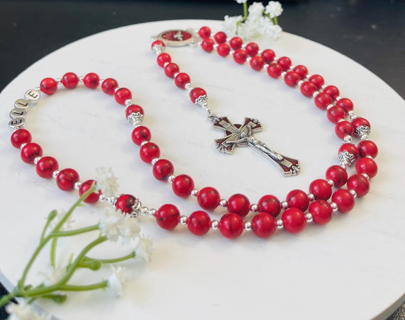 Red Turquoise Rosary: Holy Spirit Confirmation Gift, Catholic Beads - Etsy