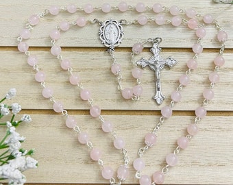 PERSONALIZED Rose Quartz Rosary Holy Family Mothers' Day Gifts Confirmation Baptism First Communion Christmas Gift Cadeaux de Noël chapelet
