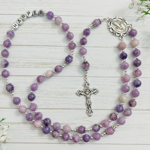 Purple Lepidolite Personalized Rosary, Confirmation gifts, goddaughter, godmother, First Communion Gift, Christmas Gifts