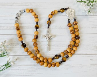 Saint Joseph Olive Wood Bead Personalized Rosary, Confirmation gifts, Christening gifts, Baptism gifts, Holy Land Olive Wood bead rosary,